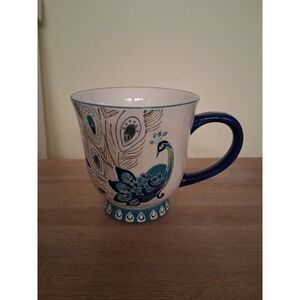Dutch Wax Coastline Imports Hand Painted Ceramic Peacock Coffee Mug 16 oz